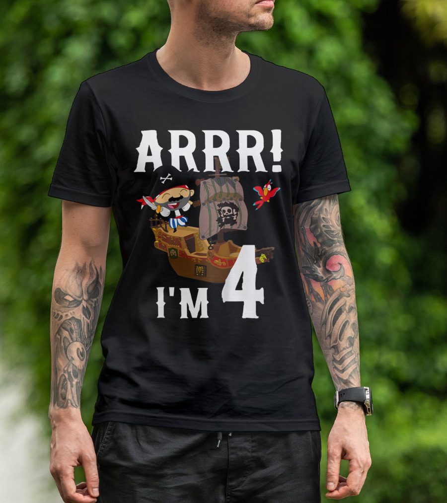 ARRR I'm 4 Pirate Birthday Kids 4 Year Old Ship T-Shirt
