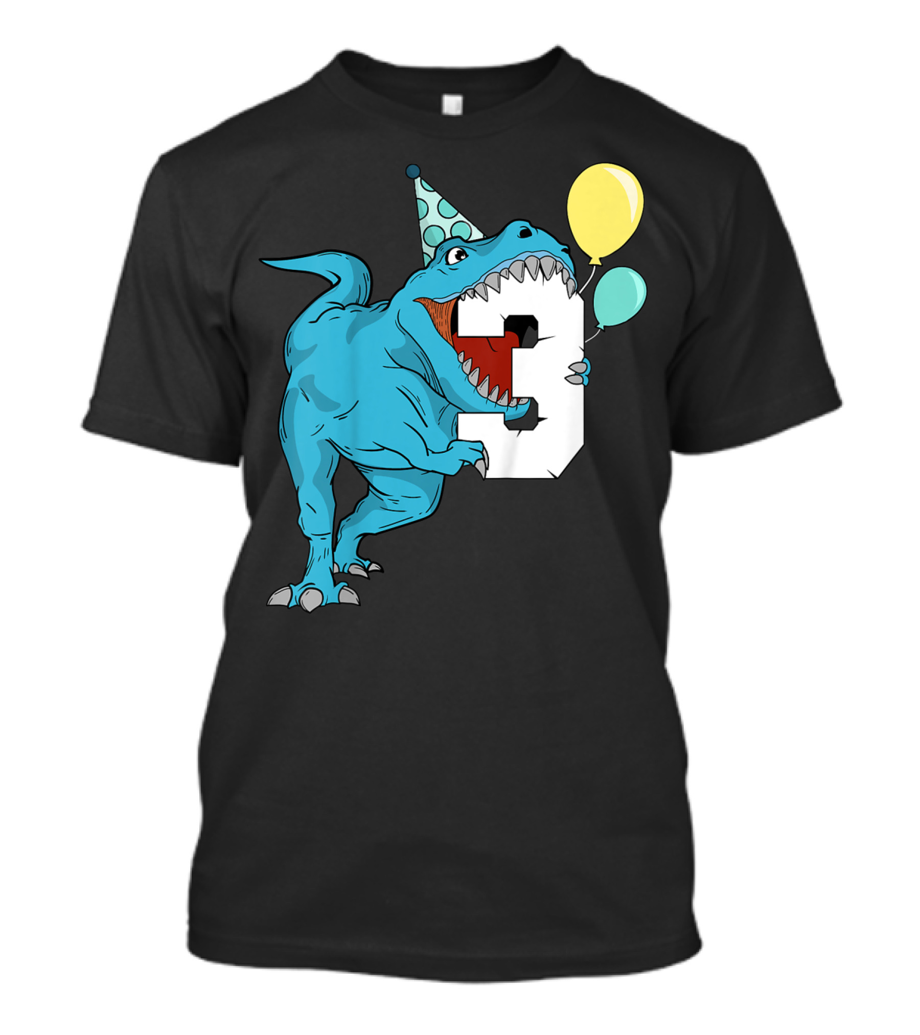 Kids Dinosaur 3rd Birthday Boys Rex Balloons Party Hat T-Shirt