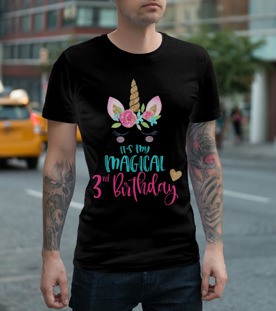 It's My Magical 3rd Birthday Unicorn Party Girl Kids 3 Years T-Shirt