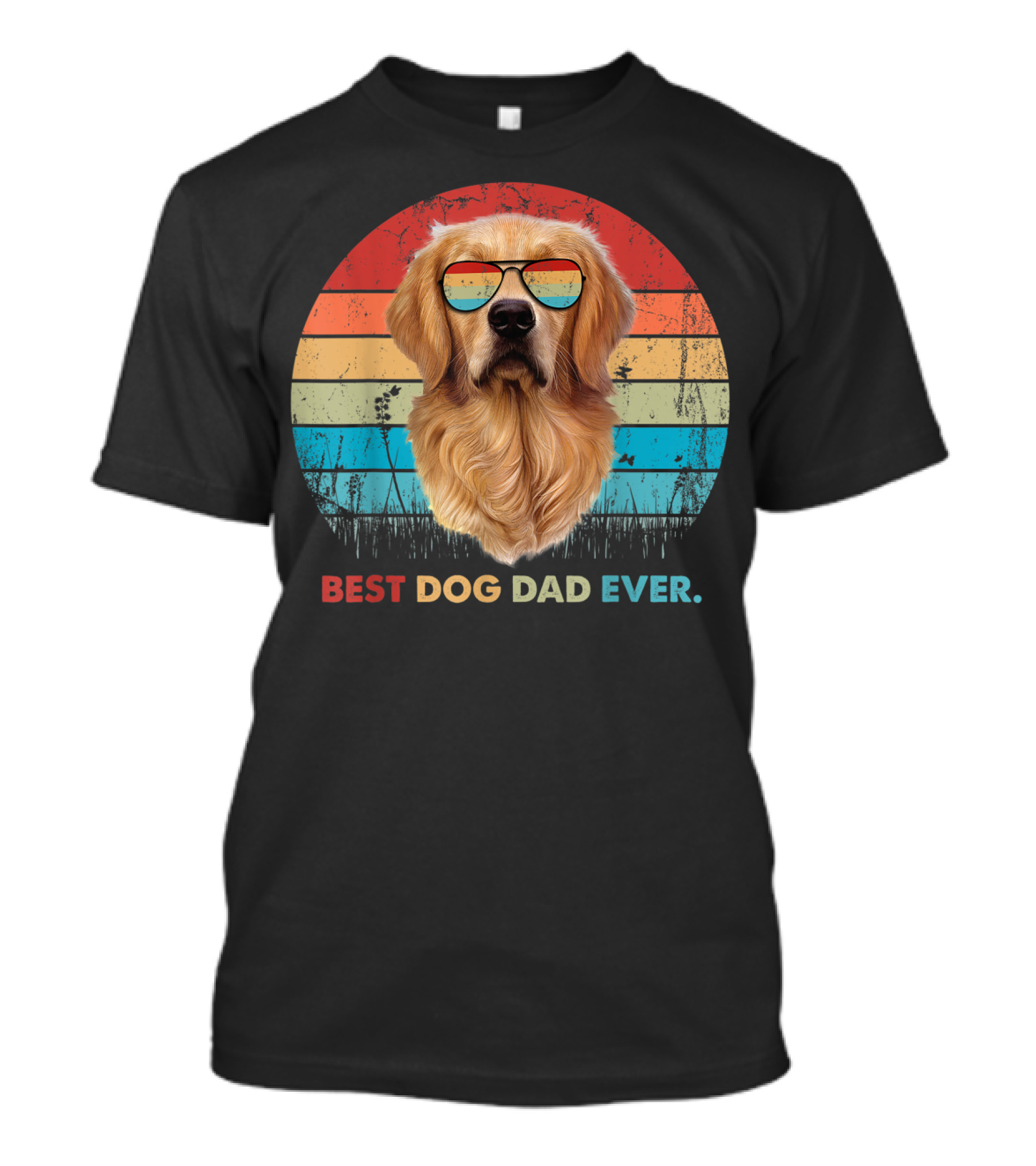 Best Dog Dad Ever Golden Retriever With Sunglasses Retro T-Shirt