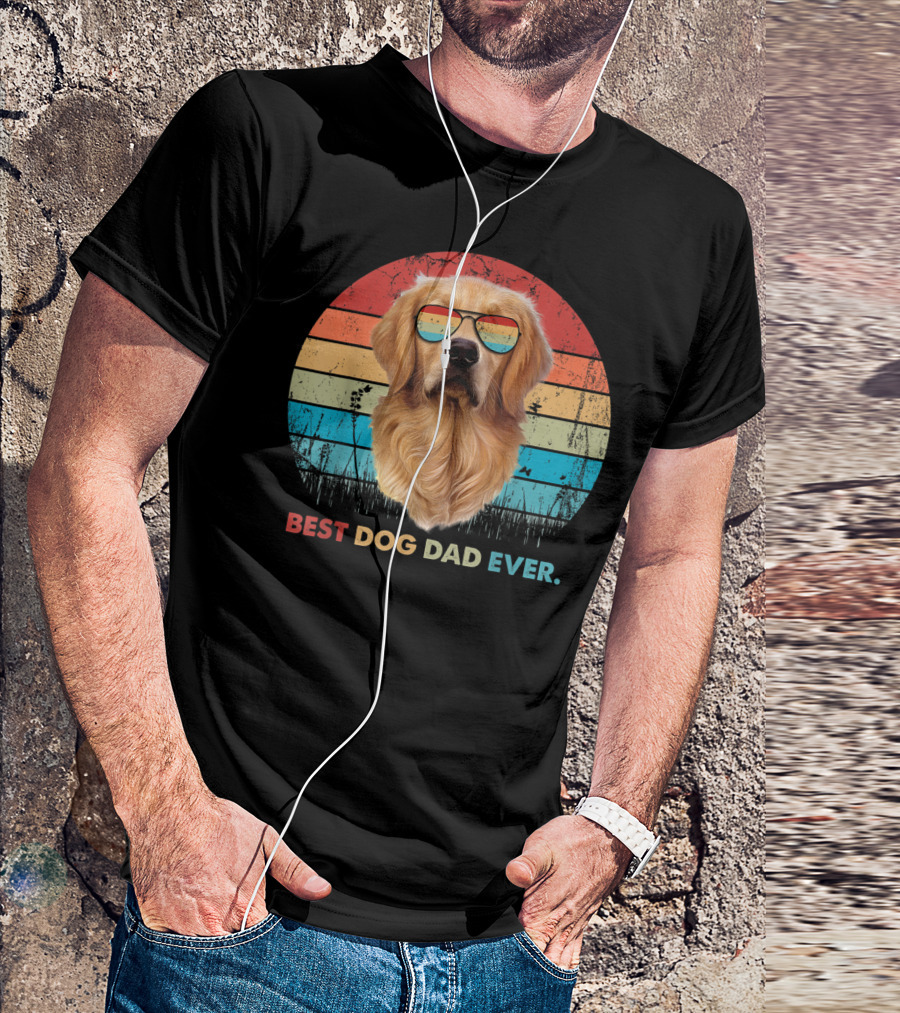 Best Dog Dad Ever Golden Retriever With Sunglasses Retro T-Shirt