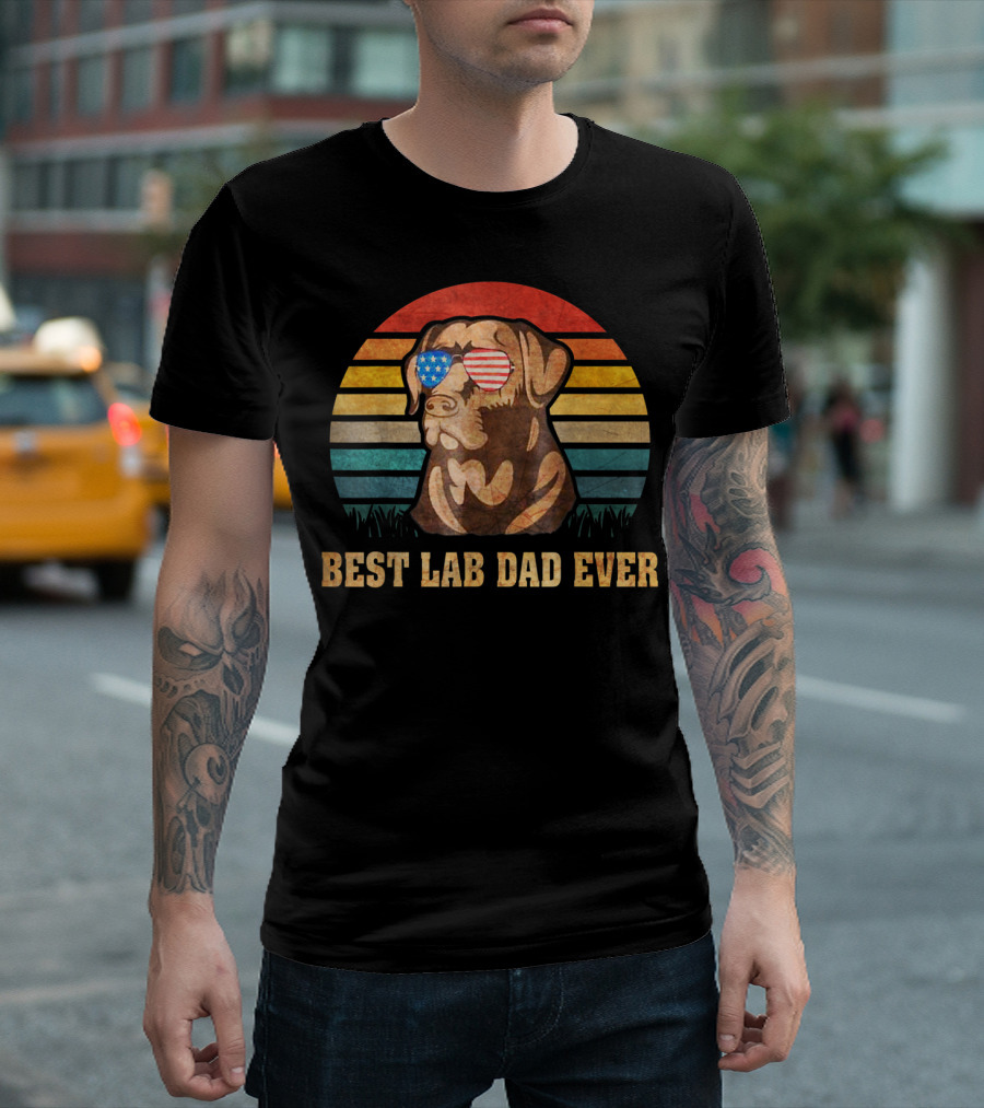 Best Lab Dad Ever Men's Father's Day Labrador Retro USA Glasses T-Shirt