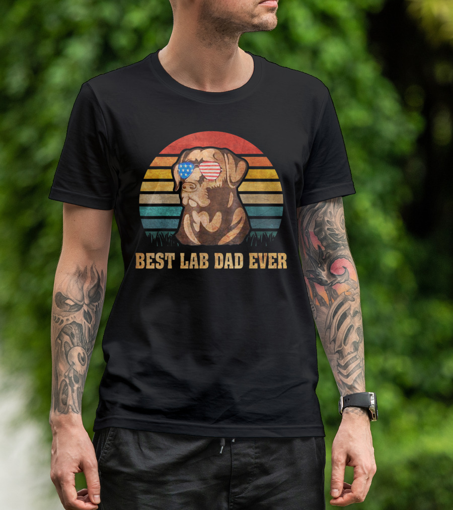 Best Lab Dad Ever Men's Father's Day Labrador Retro USA Glasses T-Shirt
