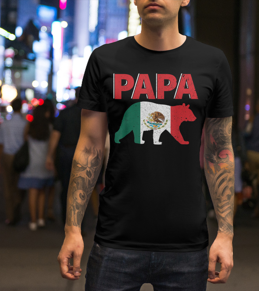 Papa Bear Mexican Flag Mens Dad Cool Mexico T-Shirt