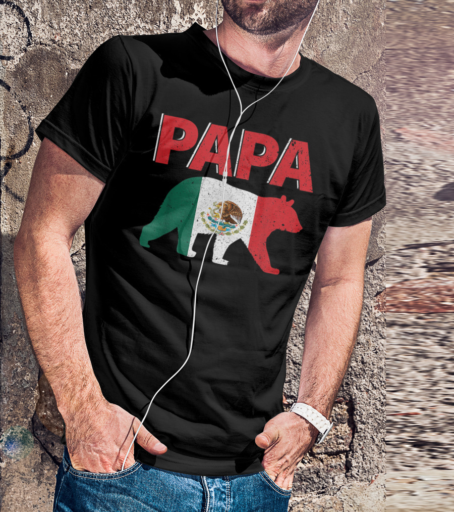 Papa Bear Mexican Flag Mens Dad Cool Mexico T-Shirt