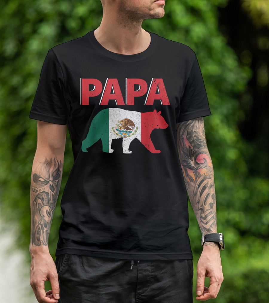 Papa Bear Mexican Flag Mens Dad Cool Mexico T-Shirt
