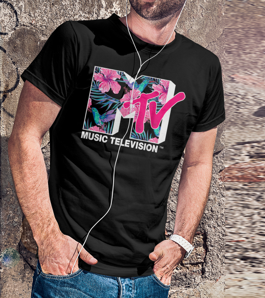 MTV Music Television Hummingbird Tropical Flower Fill T-Shirt