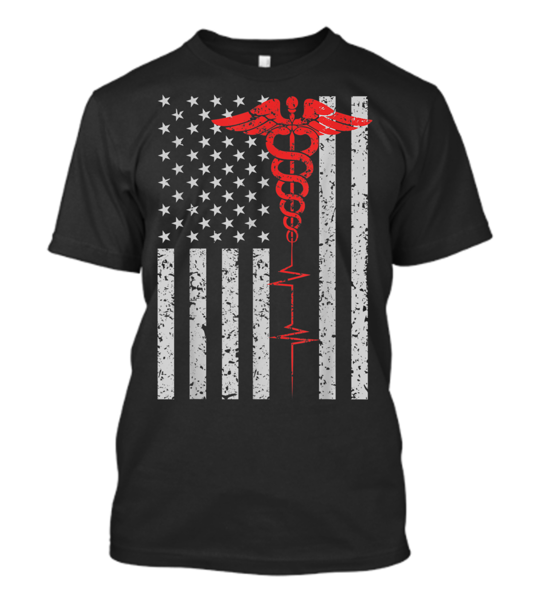 American Flag Caduceus Emblem Nurse Thin Red Line T-Shirt