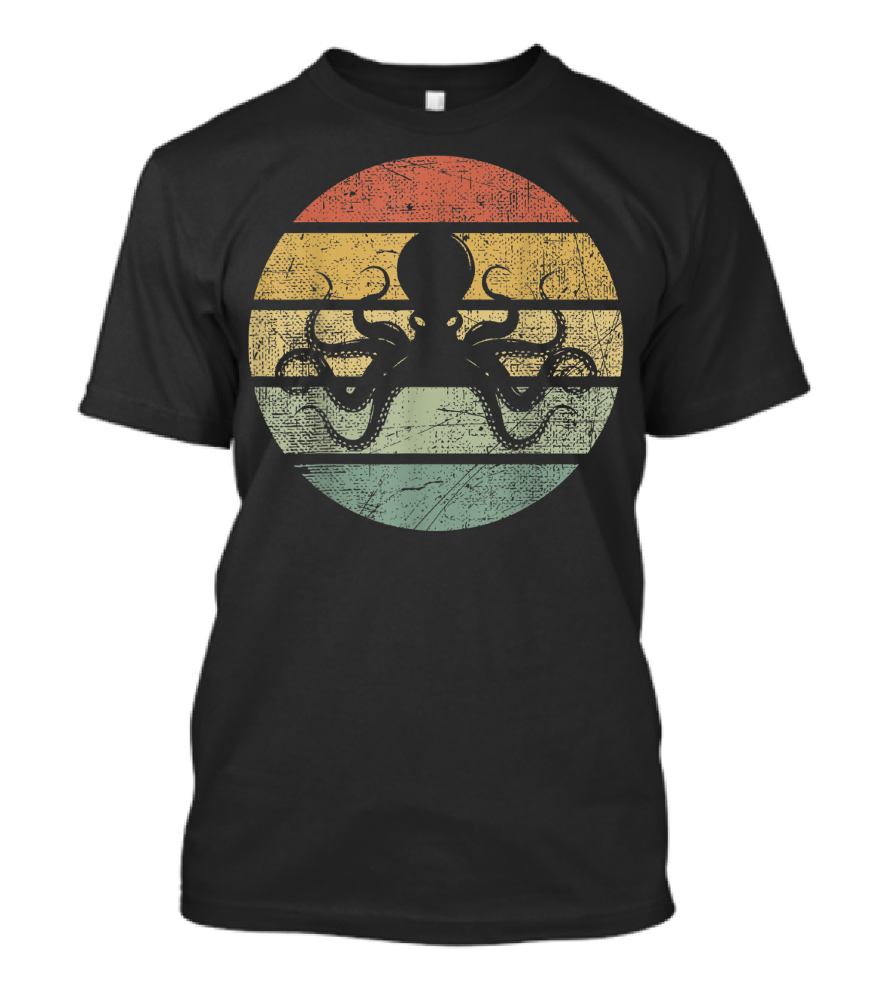 Octopus Kraken Ocean Cephalopod Sea Retro Circle Stripes T-Shirt