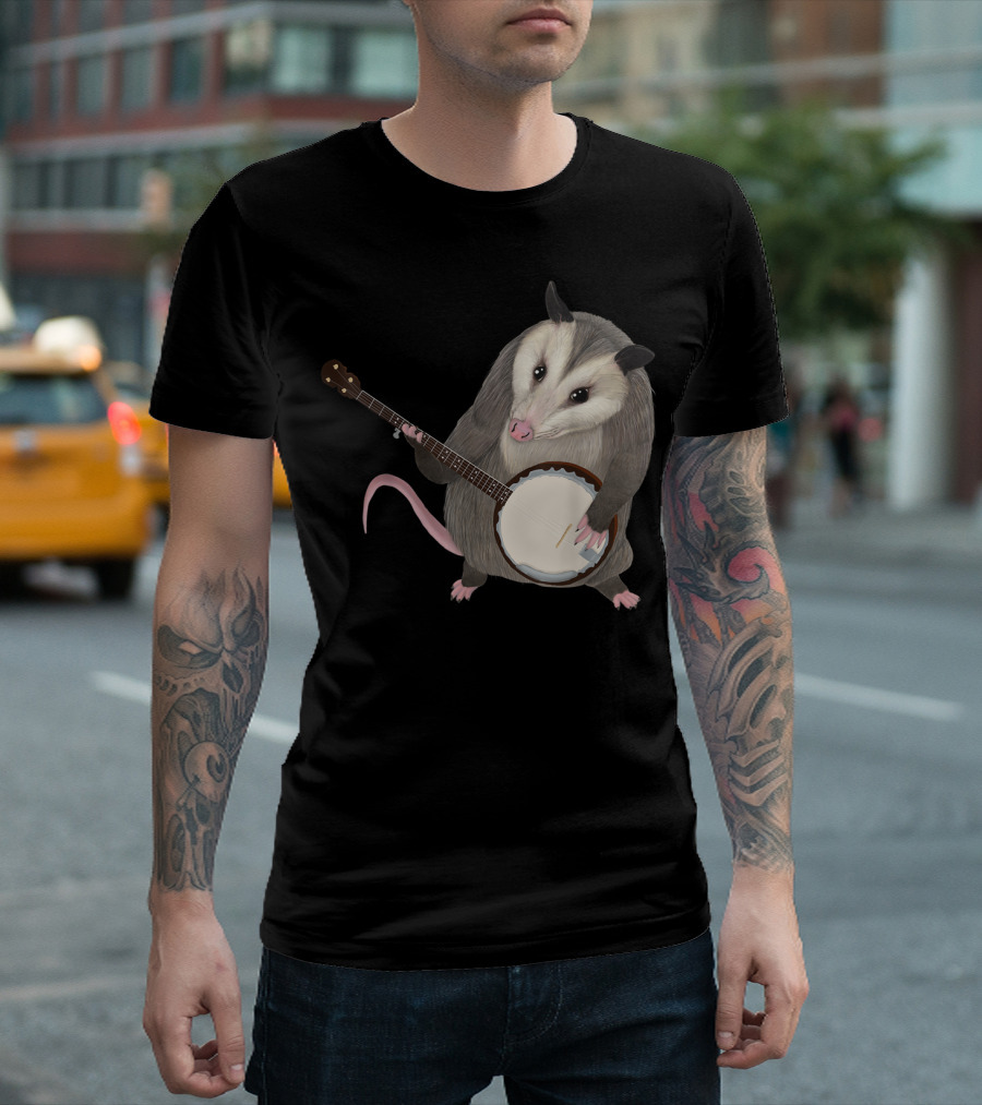 Opossum Playing Banjo Possum Holding Musical Instrument T-Shirt