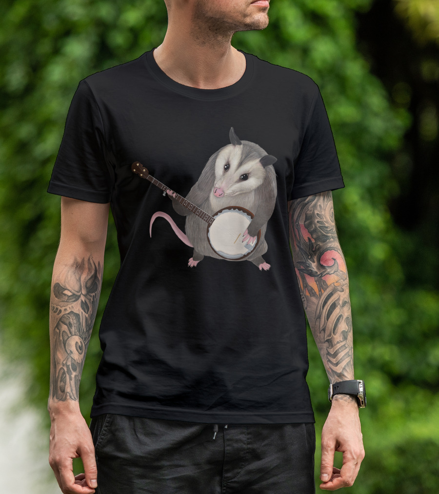 Opossum Playing Banjo Possum Holding Musical Instrument T-Shirt