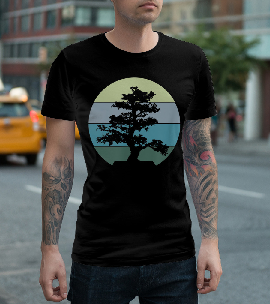 Bonsai Tree Silhouette Pacific Ocean Beach Sunset Colors T-Shirt