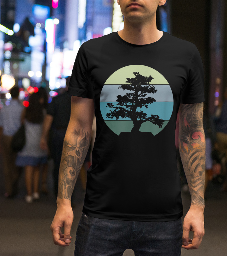 Bonsai Tree Silhouette Pacific Ocean Beach Sunset Colors T-Shirt