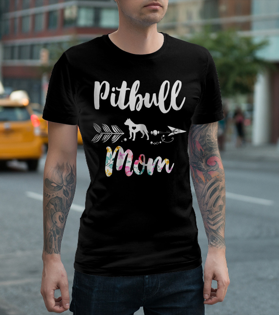 Pitbull Mom Floral Dog T-Shirt