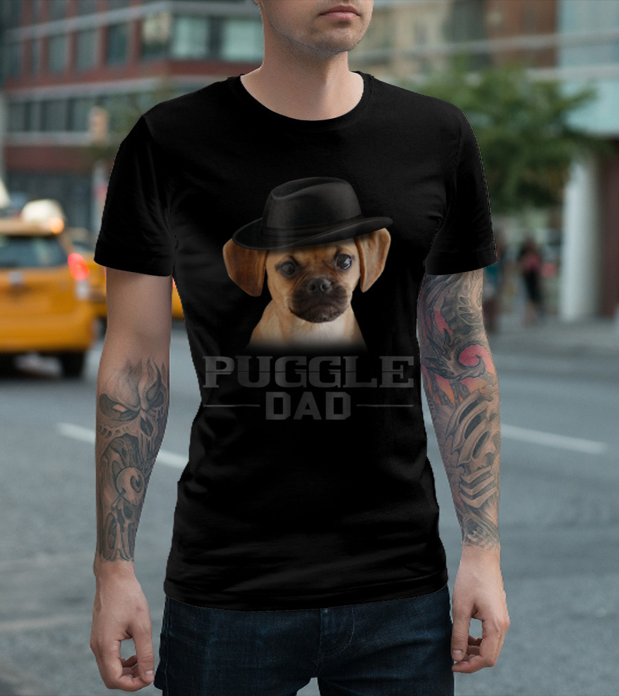 Puggle Dad Funny Father's Day Dog Lovers with Hat T-Shirt