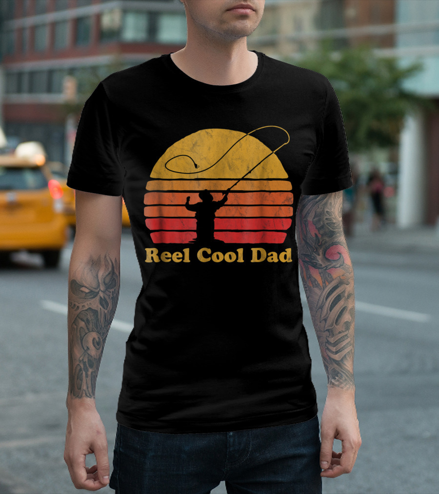 Reel Cool Dad Vintage Fly Fishing Sunset T-Shirt