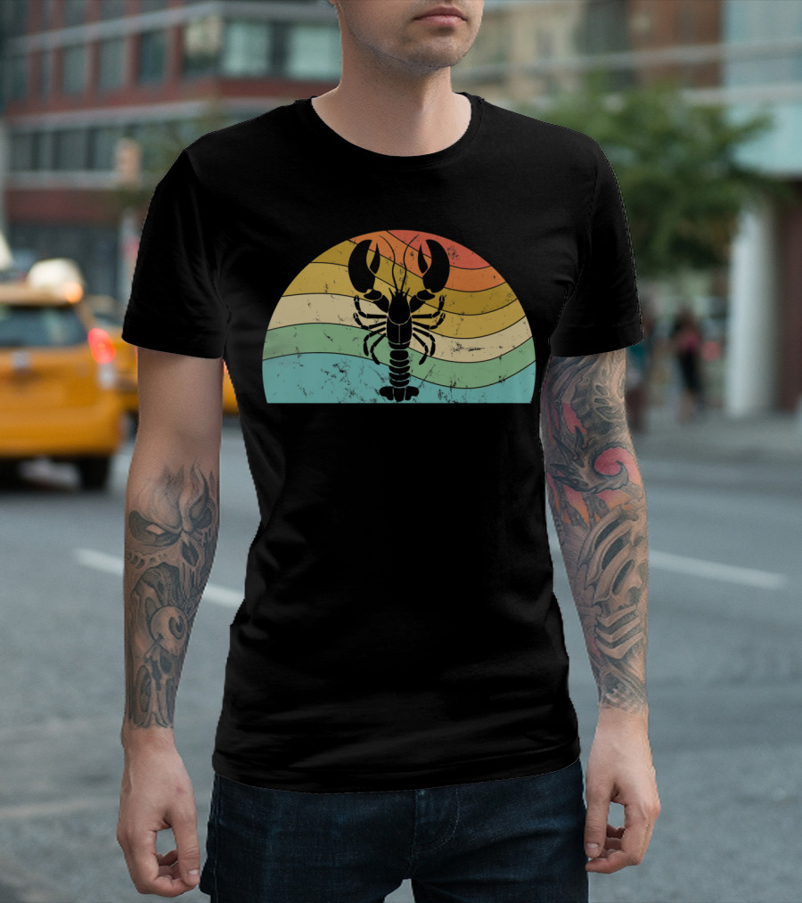 Retro Lobster Stand Up Straight SJW Vintage Sunset T-Shirt