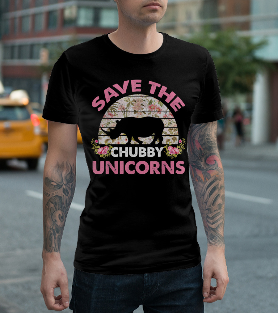 SAVE THE CHUBBY UNICORNS RHINO LOVERS FLORAL T-Shirt
