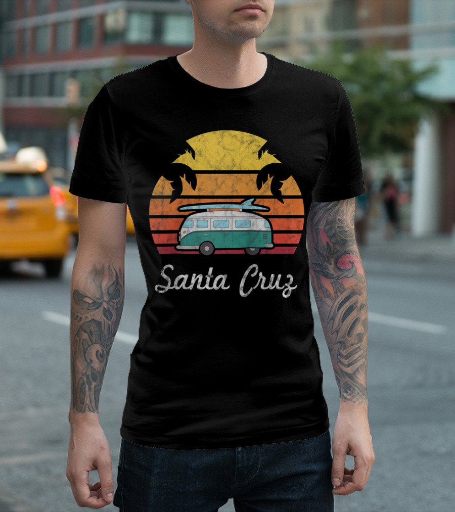 Santa Cruz California Sunset Van Palm Surfer Fun T-Shirt