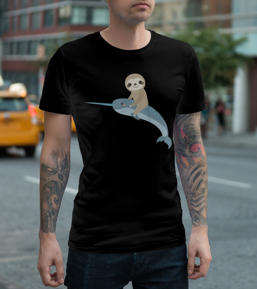 Sloth Riding Narwhal Unicorn of the Sea Men Adventure T-Shirt