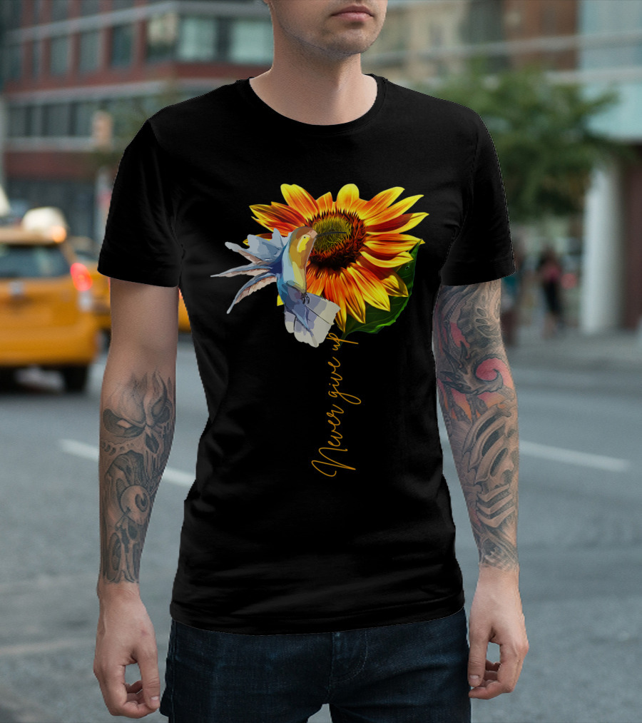 Never Give Up Sunflower Hummingbird MS Awareness T-Shirt