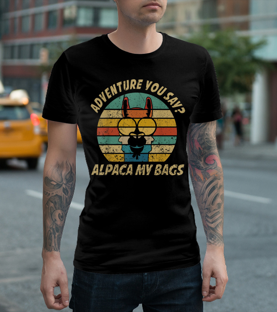 Adventure You Say Alpaca My Bags Vintage Retro Stripes T-Shirt