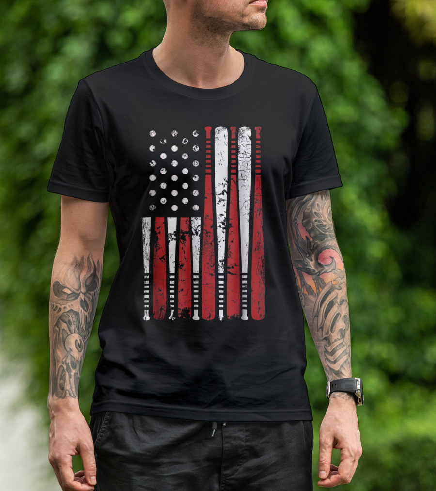 Vintage American USA Flag Baseball Bat T-Shirt