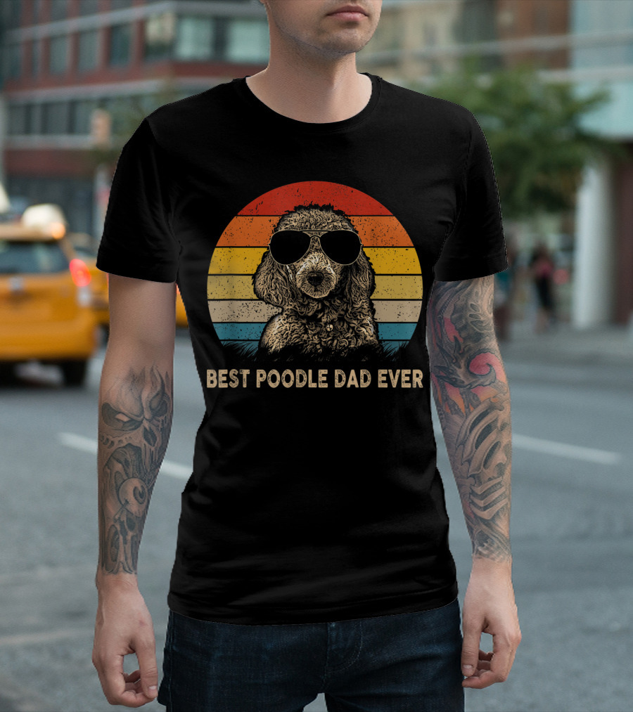 Vintage Best Poodle Dad Ever Retro Sunset T-Shirt