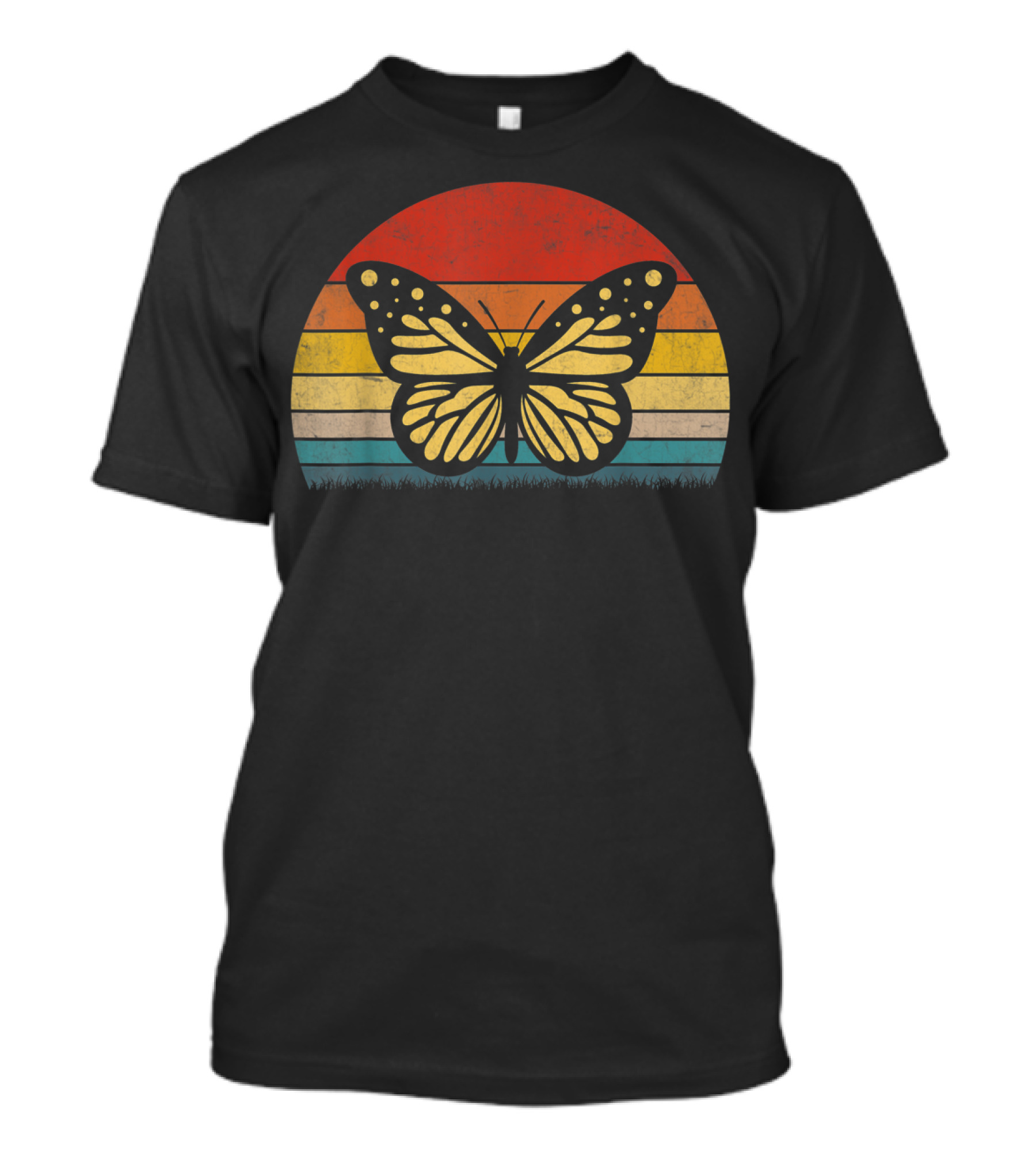 Vintage Butterfly Retro Sunburst Stripes T-Shirt