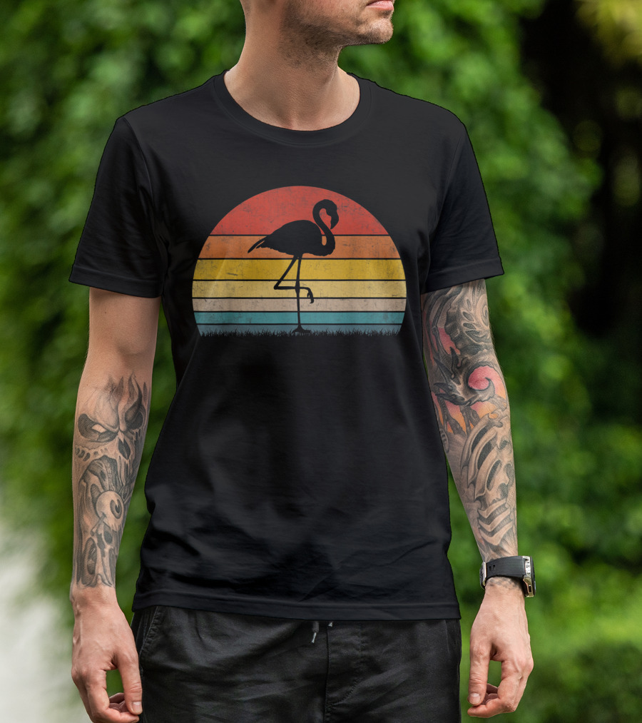 Retro Vintage Sunset Flamingo Trendy Animal T-Shirt