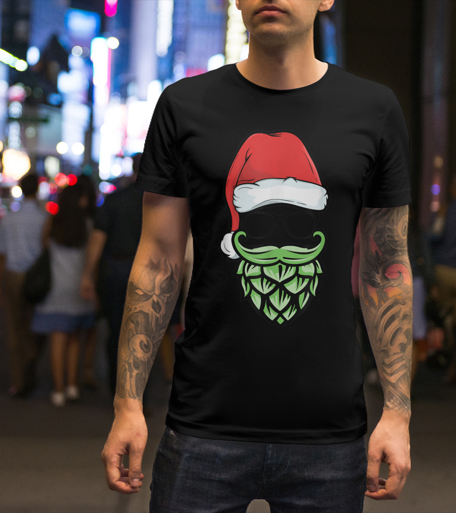 Hipster Santa With Hops Beard Christmas Beer Lover T-Shirt