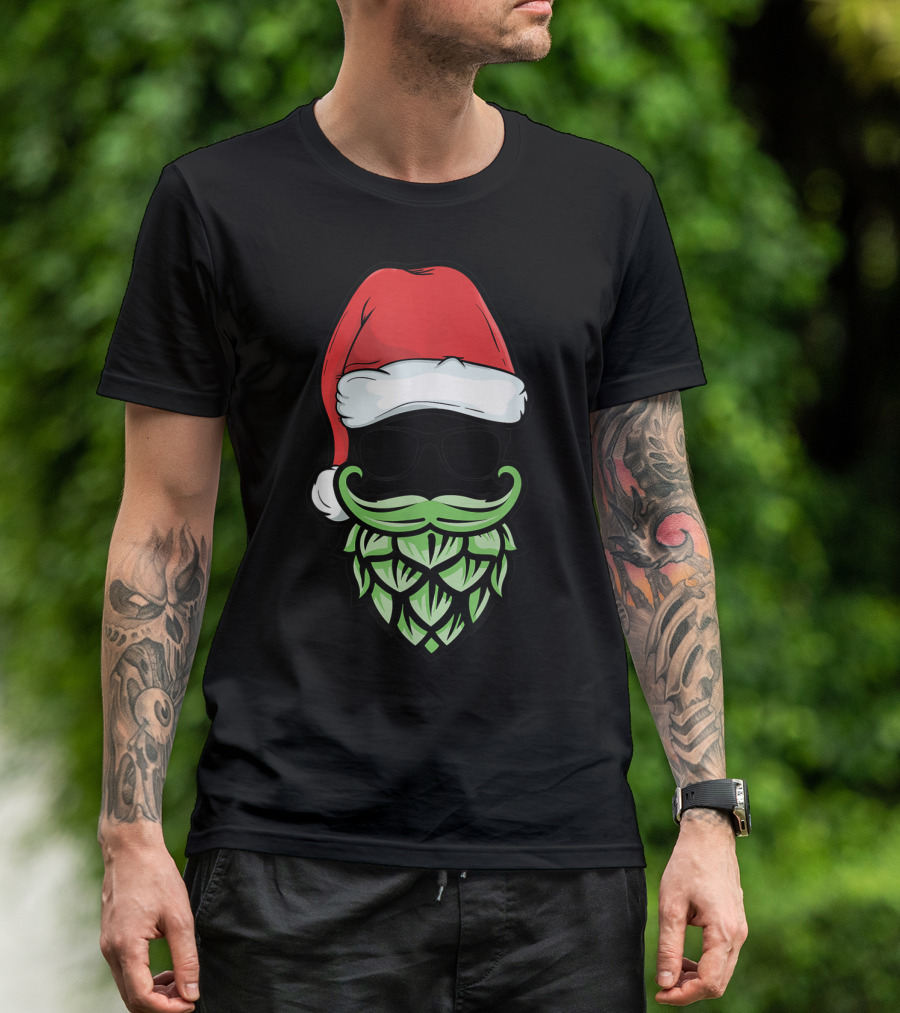 Hipster Santa With Hops Beard Christmas Beer Lover T-Shirt
