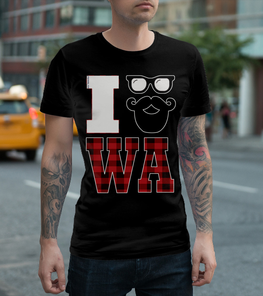 I Love Heart Glasses Beard WA Washington State Hipster Beard T-Shirt