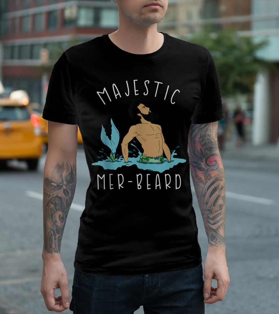 Majestic Mer-Beard Funny Beard Splashing Mer-Man T-Shirt