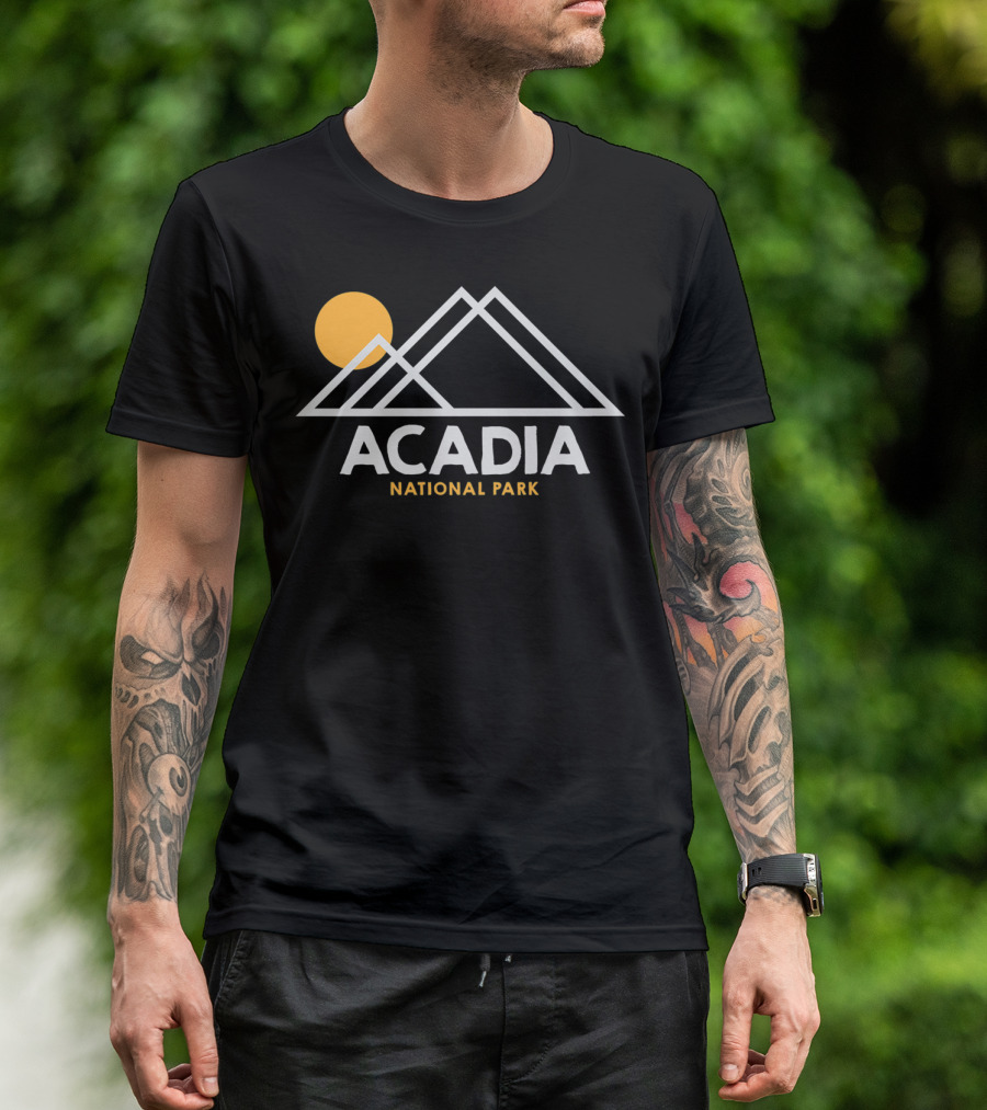 Acadia National Park Maine Outline Me Sun And Mountain T-Shirt
