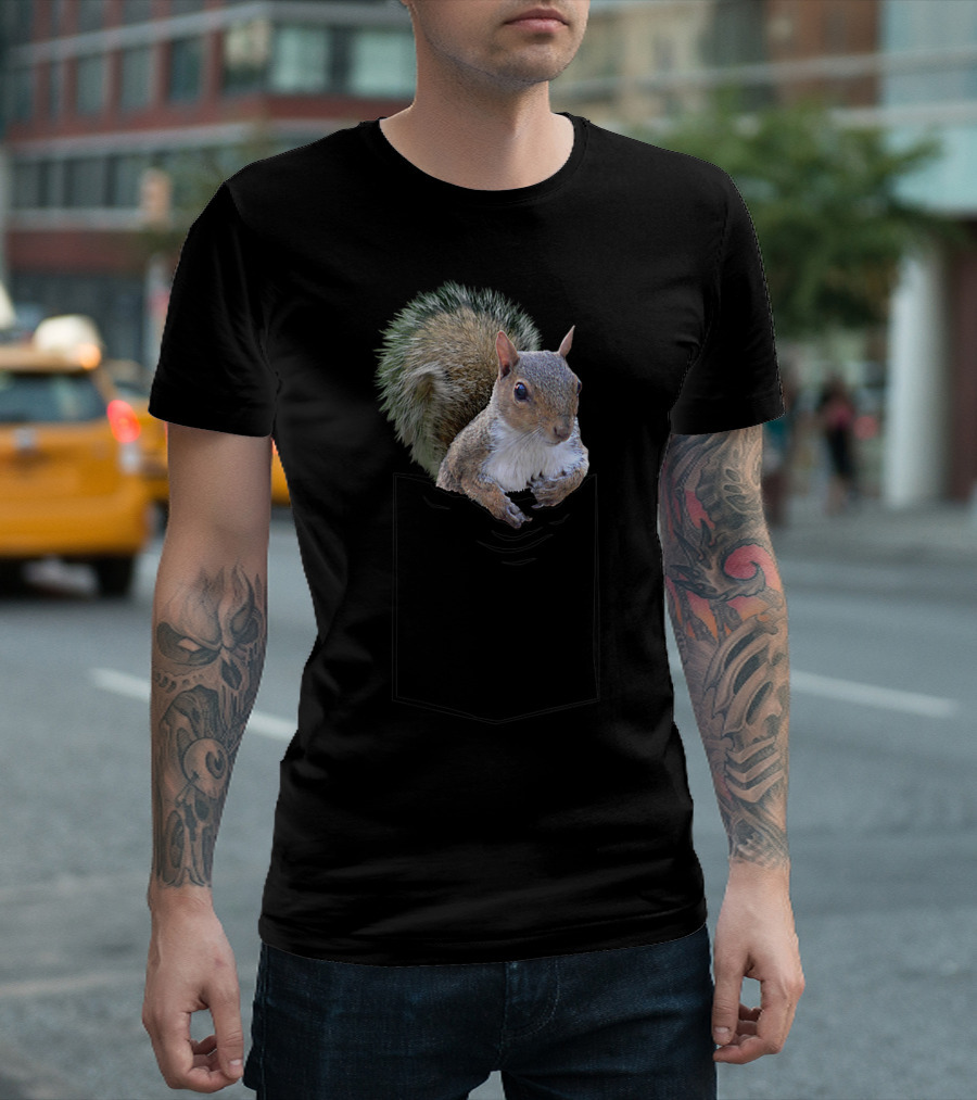 American Gray Squirrel Peeking From Pocket T-Shirt