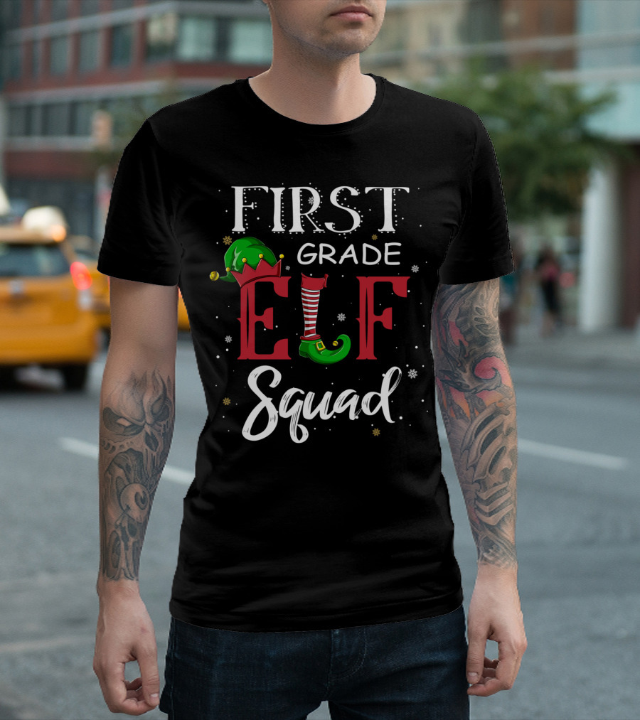 First Grade Elf Squad Christmas Teacher T-Shirt