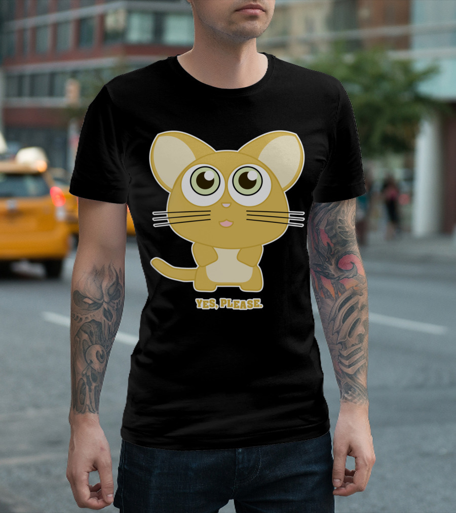 Yes Please Cute Anime Style Cat With Big Eyes 8F T-Shirt