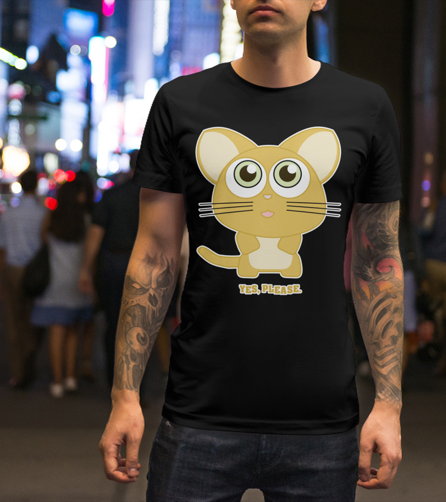 Yes Please Cute Anime Style Cat With Big Eyes 8F T-Shirt