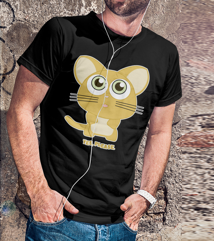 Yes Please Cute Anime Style Cat With Big Eyes 8F T-Shirt