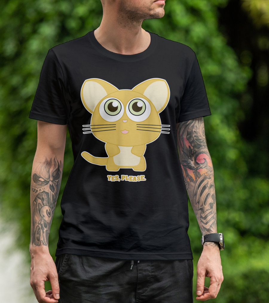 Cute Anime Style Cat With Big Eyes Yes Please XA T-Shirt