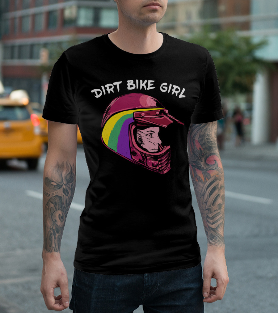 Dirt Bike Girl Motocross Helmet Rainbow T-Shirt