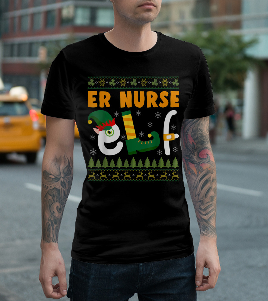 ER Nurse Elf Christmas Ugly T-Shirt