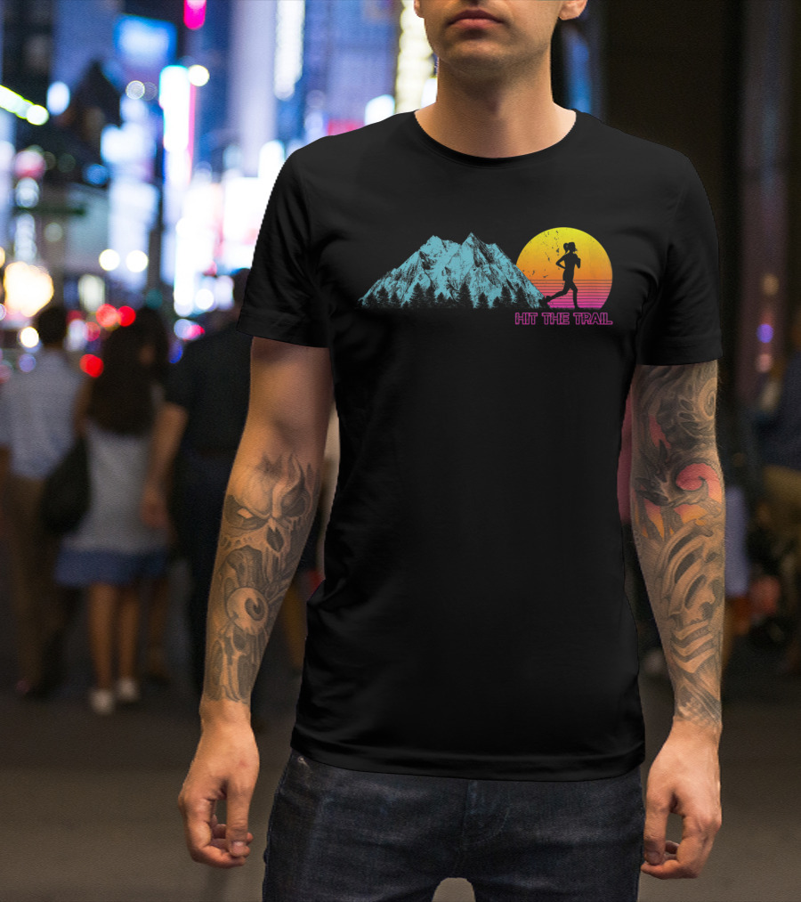Hit The Trail Running Mountain Sunset Fitness Motivation T-Shirt