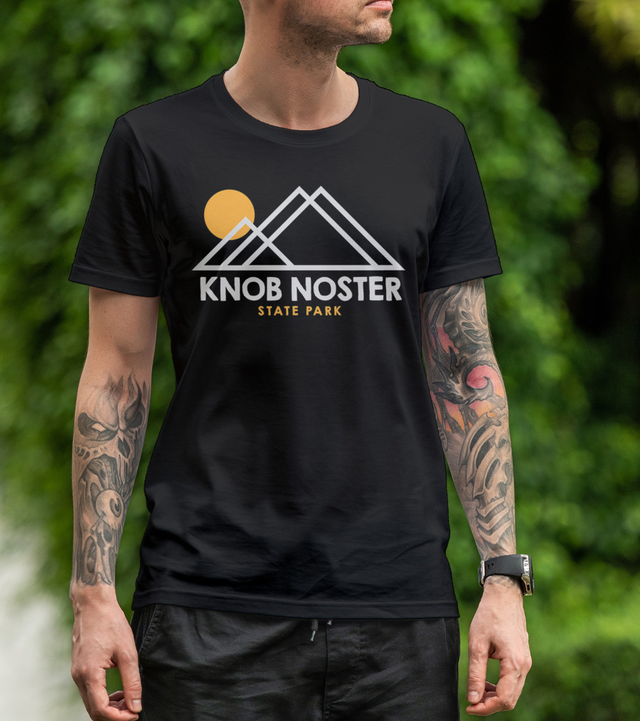 Knob Noster State Park Missouri Outline With Mountain And Sun T-Shirt