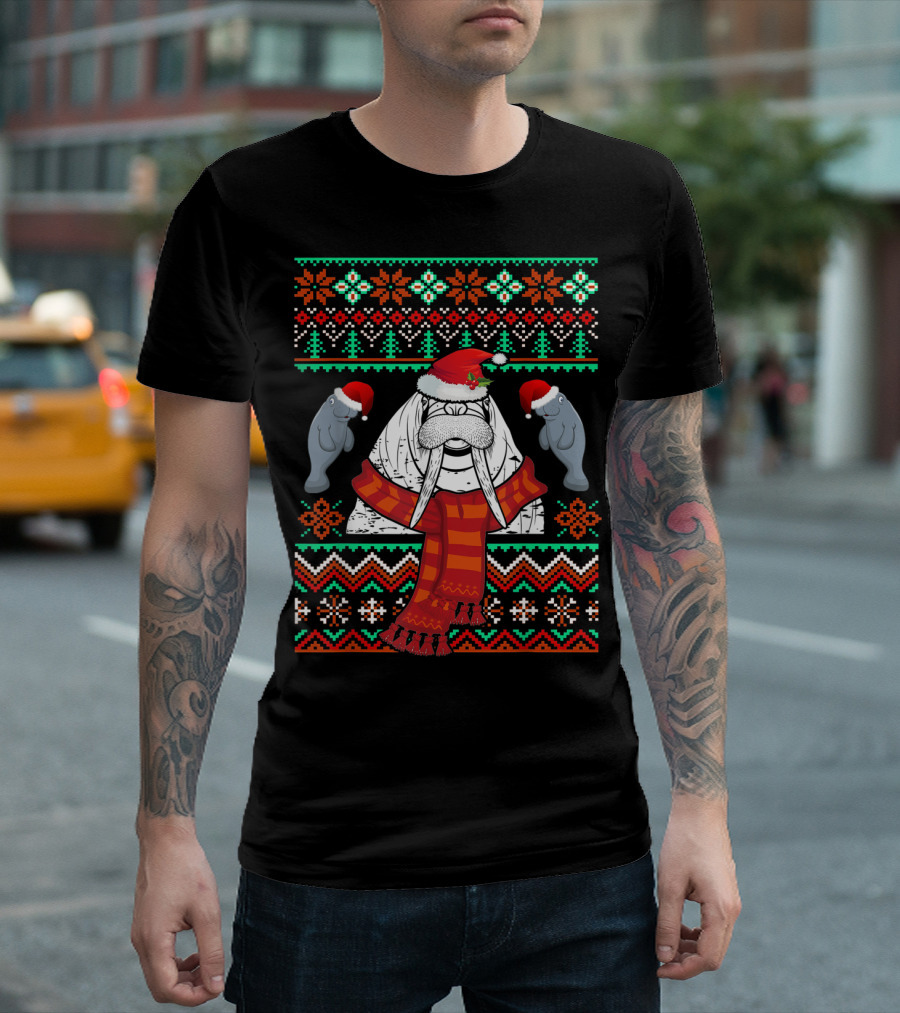 Mana Sea Cow Walrus Santa Ugly Christmas Party T-Shirt