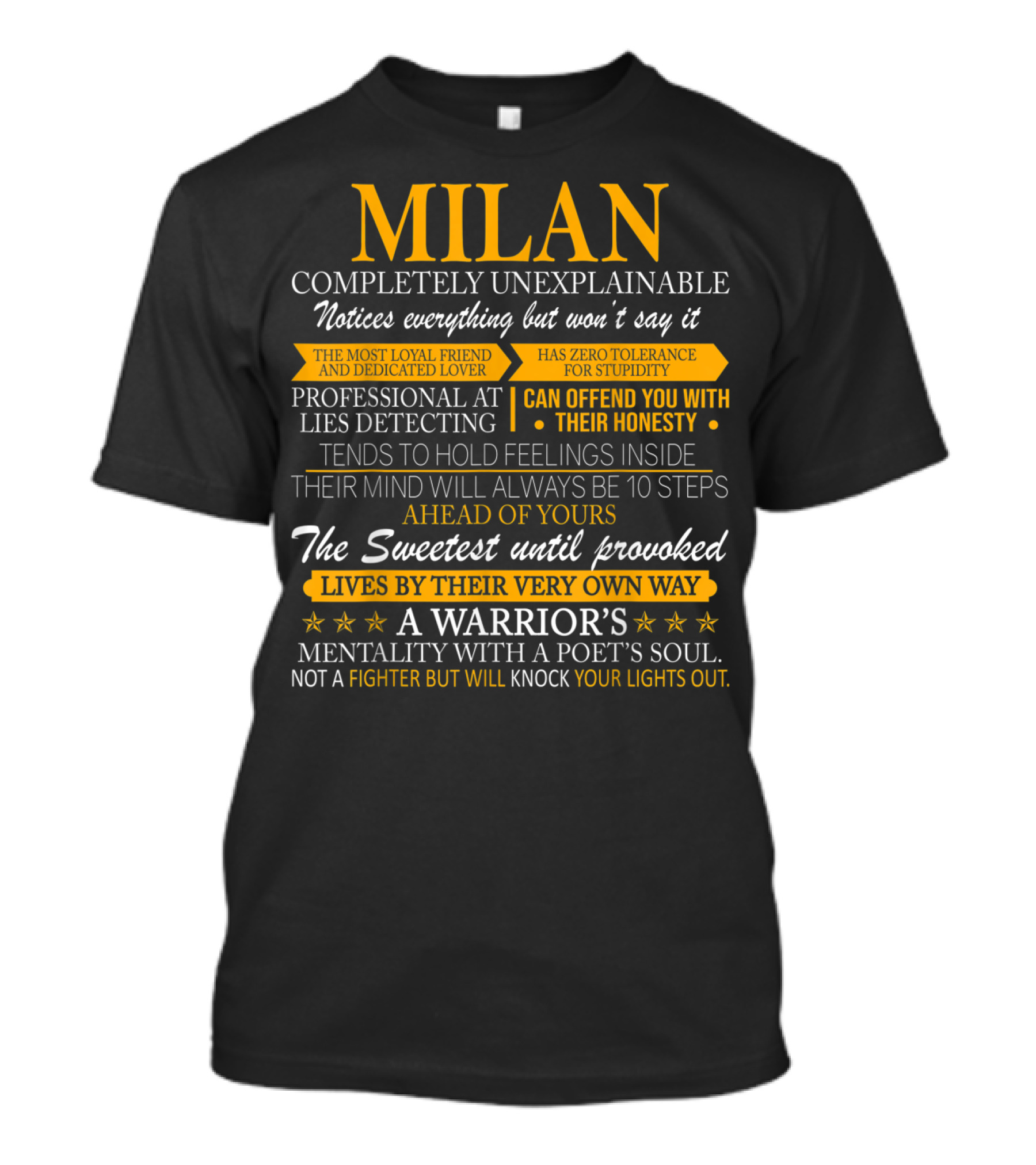 Milan Completely Unexplainable Noticing Everything Honest Loyal Warrior Mentality T-Shirt