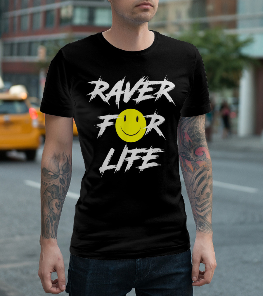 Raver For Life Smiley Face Rave Outfit Edm Festival T-Shirt
