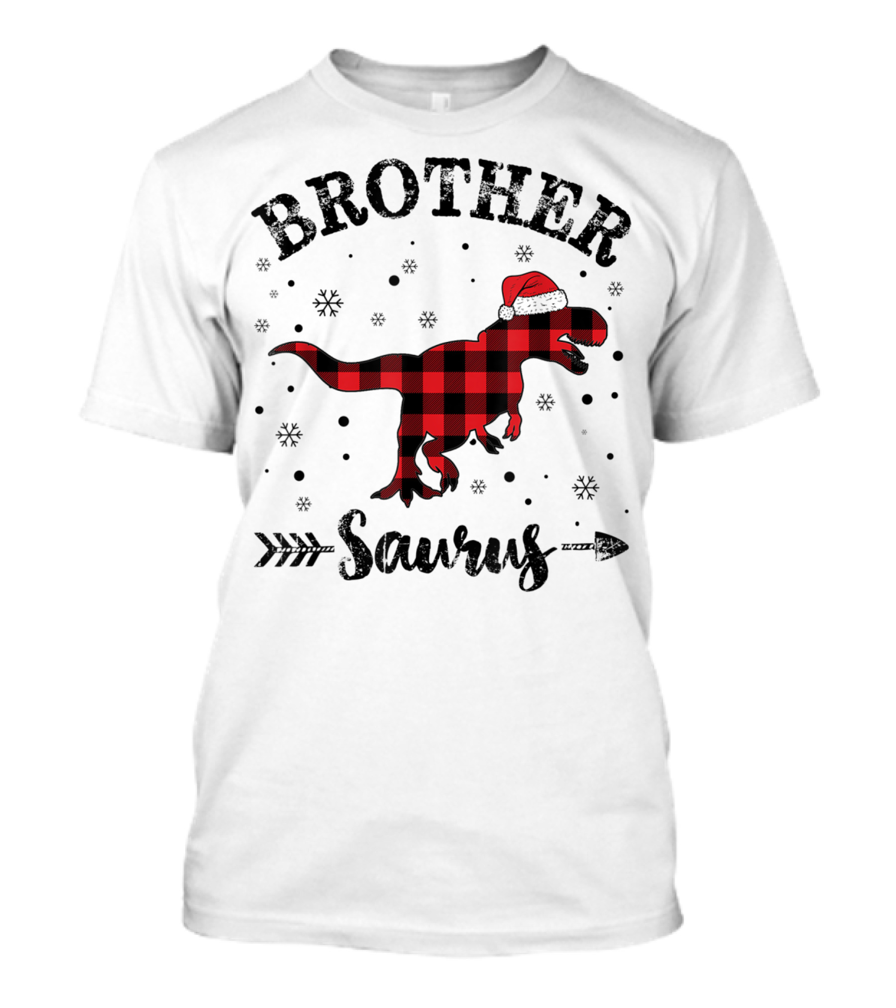 Brother Saurus Red Plaid Dinosaur Santa Hat T-Shirt