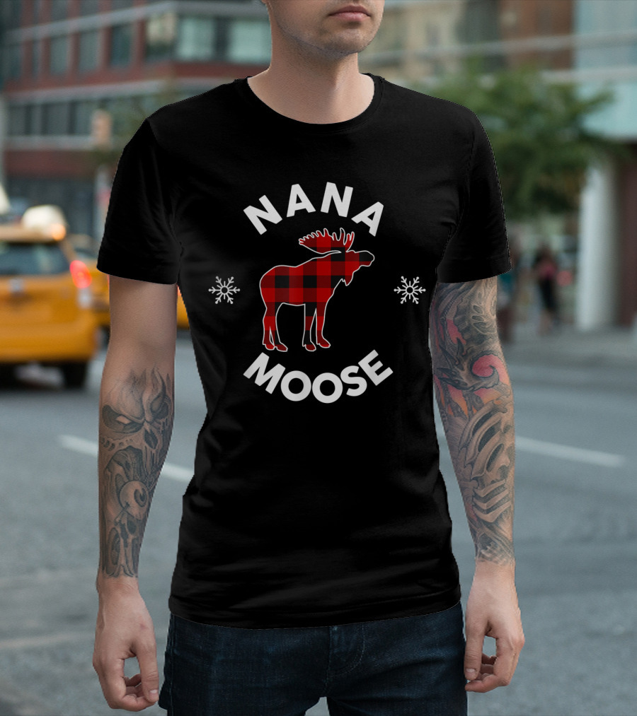 Nana Moose Red Plaid Snowflakes T-Shirt
